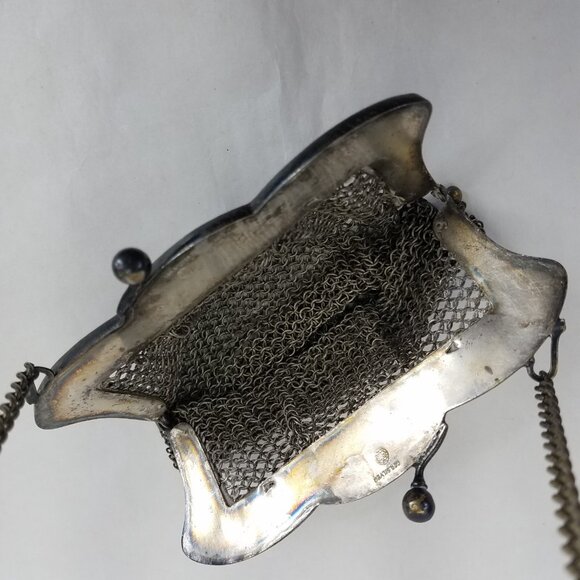 Victorian Purse GERMAN SILVER Mesh EVENING Bag Ornate Floral Frame Kiss Lock VTG - Picture 5 of 11